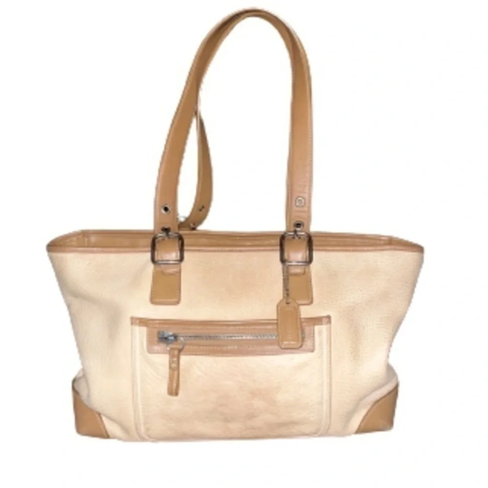 Coach M3S-4465 tan pebbled leather shoulder satchel handbag